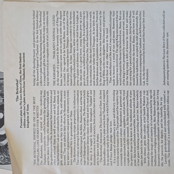 1991 Royal Porcelain Kingdom Of Thailand Collector’s Plate “The Betrothal “ - Picture 8 of 13